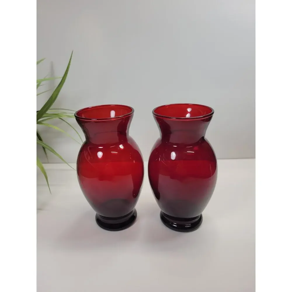 Anchor Hocking Royal Ruby Red Glass Vases Vintage Ivy Ball Rose Bowl Set of 4